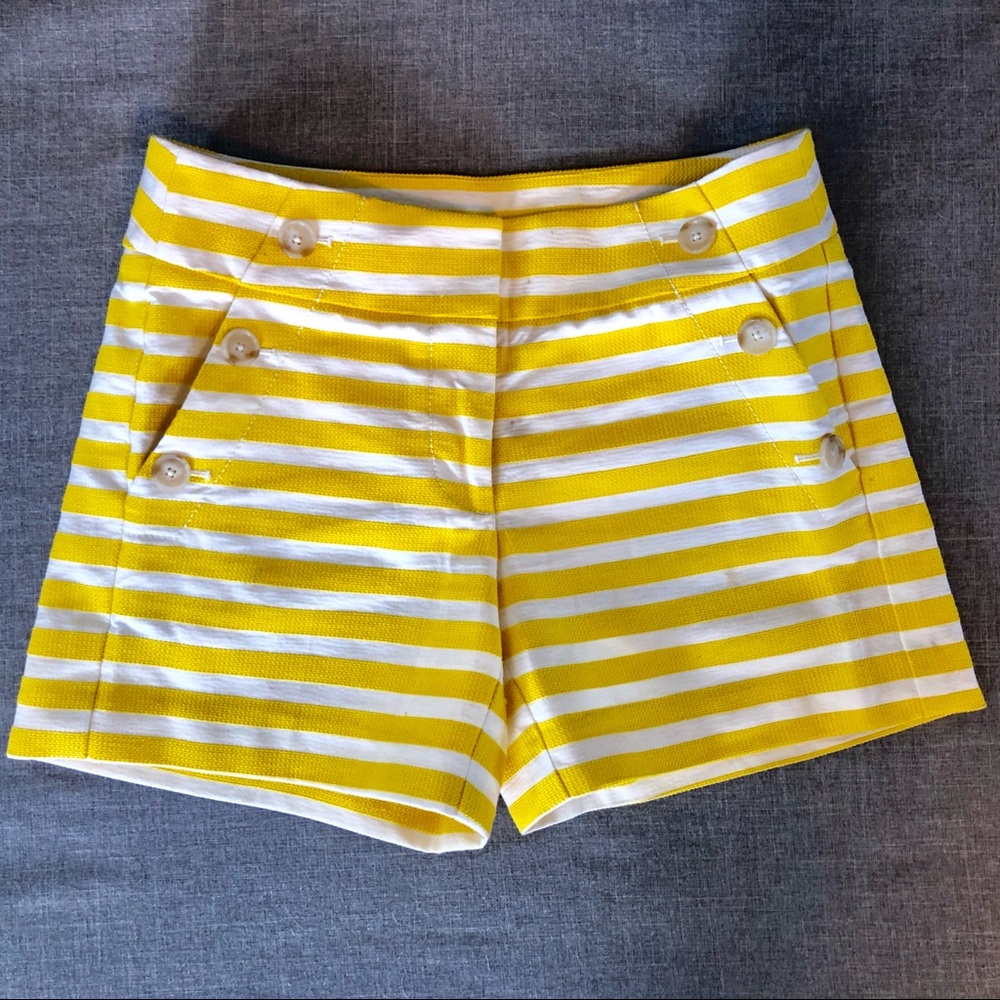 LOFT yellow and white embroidered shorts